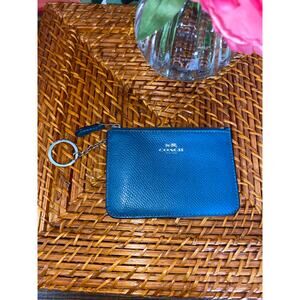 Coach Teal Blue Leather Keychain Wallet Zip Coin Pouch Compact